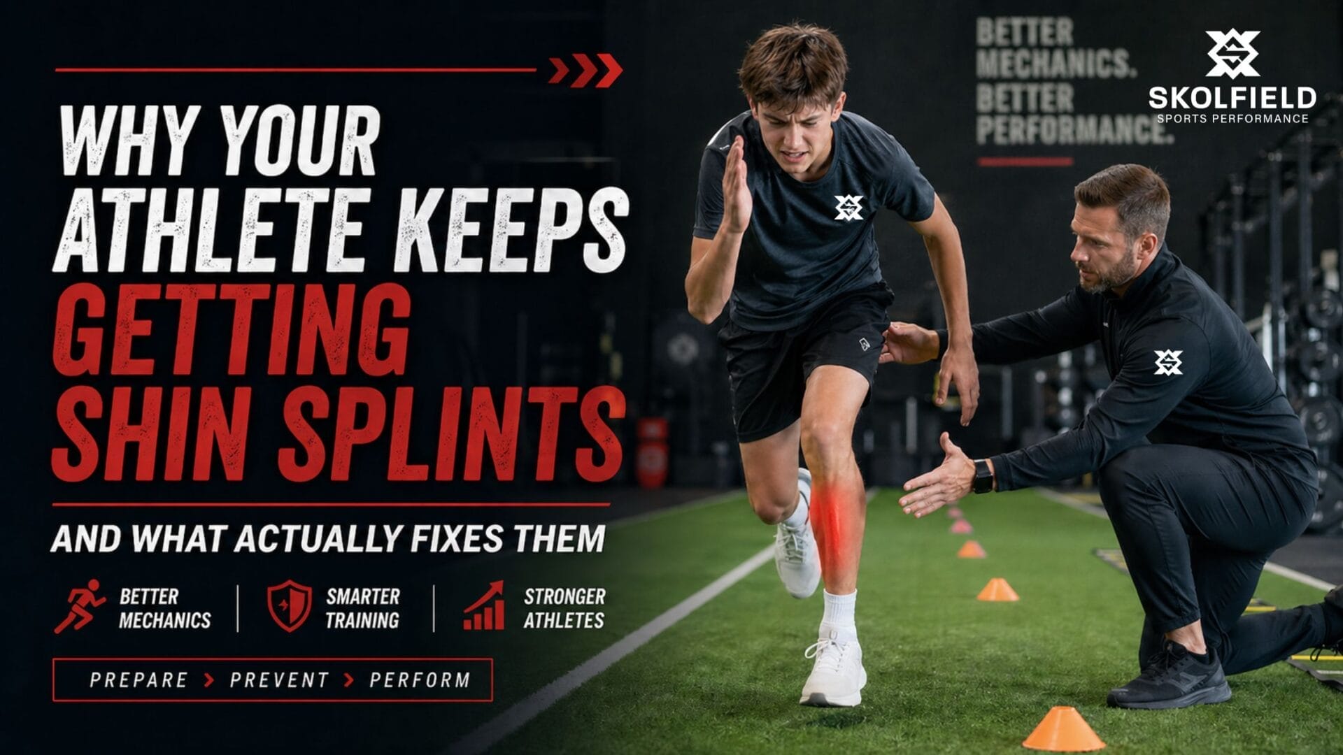 Young athlete sprinting with shin splints